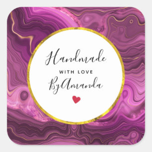 Made with Love Purple And Gold Abstract Agate Square Sticker