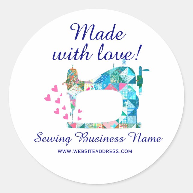 Made With Love Quilt Sewing Machine Classic Round Sticker (Front)