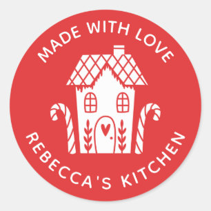 Made With Love Red Christmas Classic Round Stick Sticker