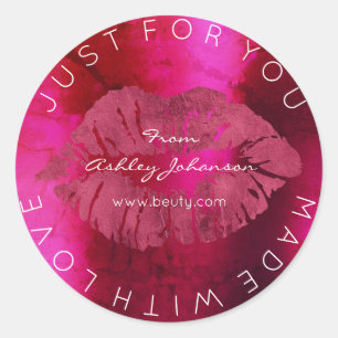 Made With Love Red Lipstick Burgundy Makeup Lips Classic Round Sticker