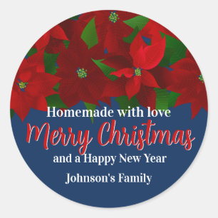 Made with Love - Red Poinsettias Christmas Classic Round Sticker