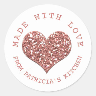 Made With Love Rose Gold Glitter Heart  Homemade Classic Round Sticker