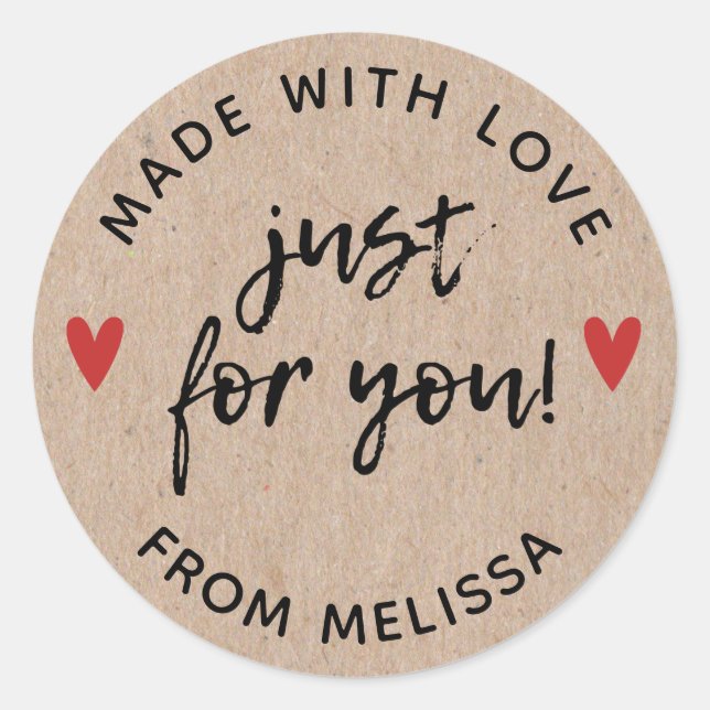 Made with Love Rustic Kraft Classic Round Sticker (Front)