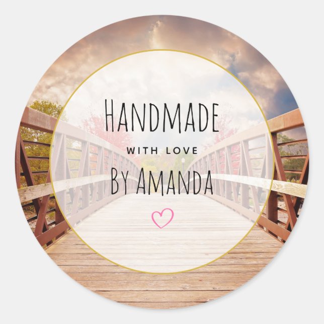Made with Love Rustic Wooden Bridge in the Country Classic Round Sticker (Front)