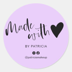 Made with love script minimalist purple classic round sticker