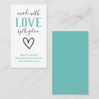 Made with Love Script Turquoise Heart Business Card