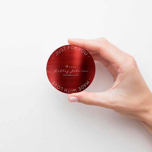 Made With Love Steel Red Burgundy Metallic Shiny Classic Round Sticker (Creator Uploaded)