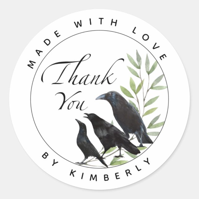 Made with Love Thank You Crow Bird Classic Round S Classic Round Sticker (Front)