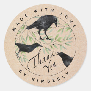 Made with Love Thank You Crow Bird Classic Round S Classic Round Sticker