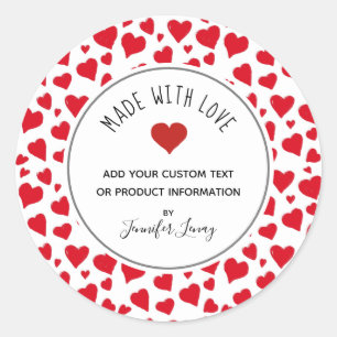 Made With Love Valentines Red Hearts Personalised Classic Round Sticker