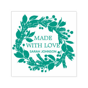 Made With Love Winter Foliage Wreath Personalised Self-inking Stamp