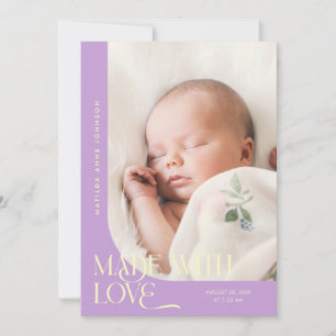 Made With Love Wisteria Photo Birth Announcement