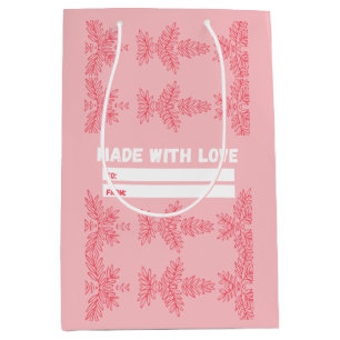 Made with Love with peach floral motif Medium Gift Bag