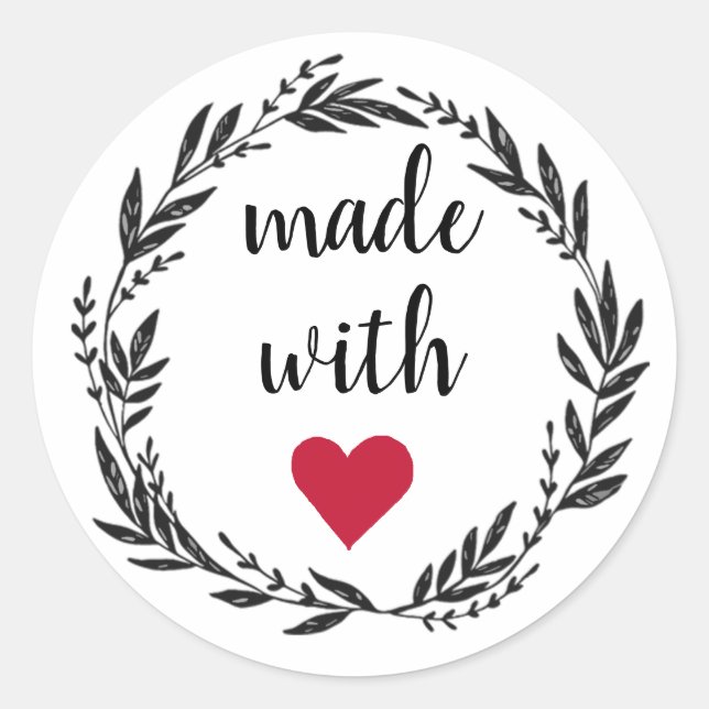 Made with love Wreath Classic Round Sticker (Front)