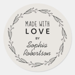 Made with Love Wreath Neutral Eggshell Classic Round Sticker