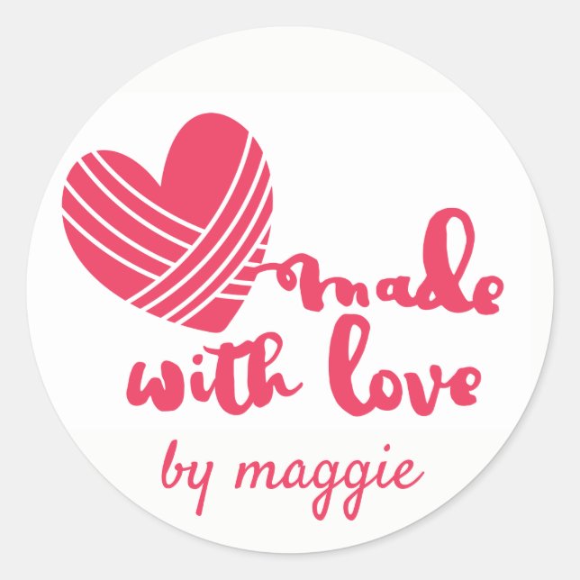 made with love yarn crochet knit handmade gift classic round sticker (Front)