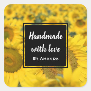 Made with Love Yellow Field of Sunflowers Square Sticker