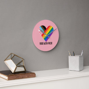 Made With Pride Rainbow Heart Custom Modern Round Clock