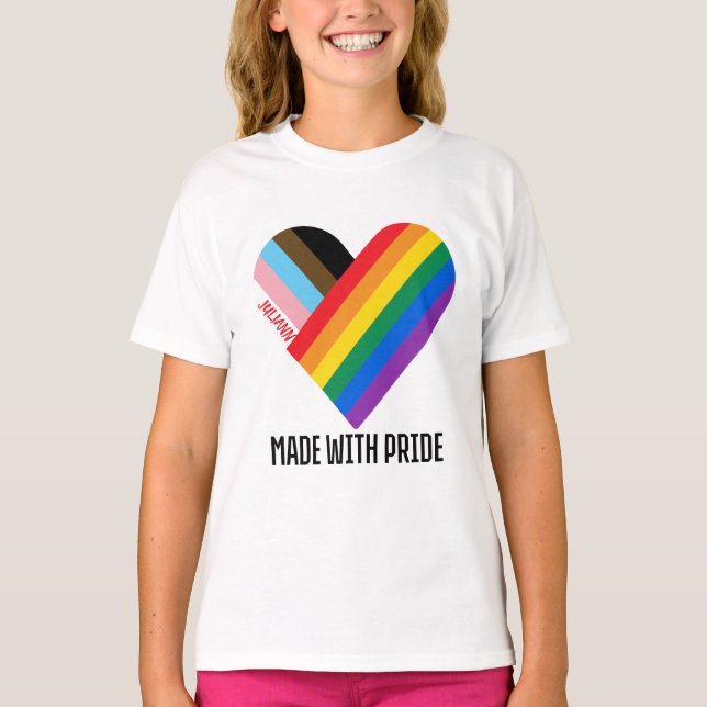 Made With Pride Rainbow Heart Custom Modern  T-Shirt (Front)
