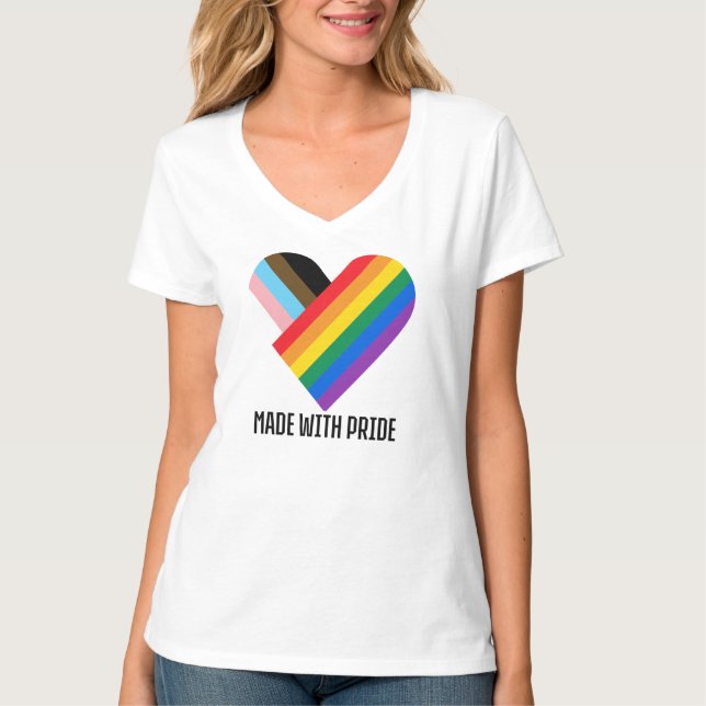 Made With Pride Rainbow Heart Minimal Modern  T-Shirt (Front)