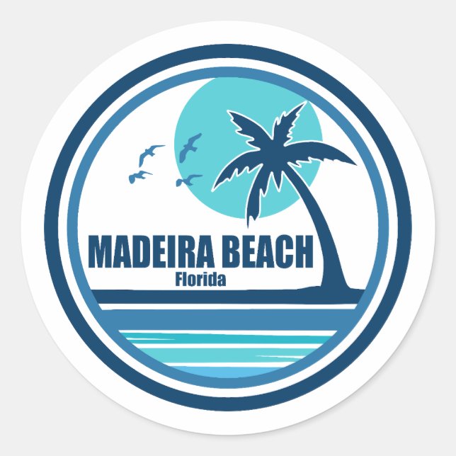 Madeira Beach Florida Palm Tree Birds Classic Round Sticker (Front)