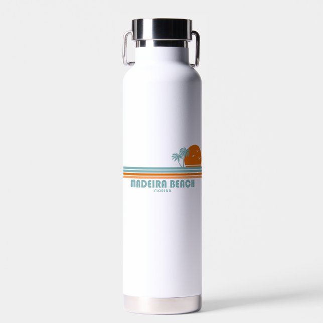 Madeira Beach Florida Sun Palm Trees Water Bottle (Front)