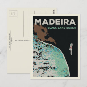 Madeira black sand beach illustration Portugal Postcard