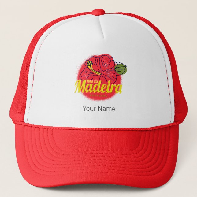 Madeira Hibiscus Flower Island Portugal Souvenir Trucker Hat (Front)
