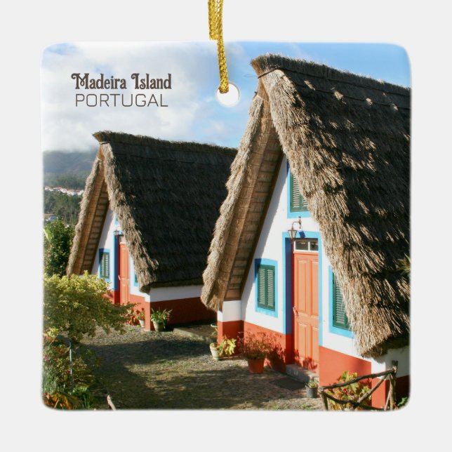 Madeira Island photo with Typical Houses, Portugal Ceramic Ornament (Front)