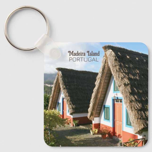 Madeira Island photo with Typical Houses, Portugal Key Ring (Front)