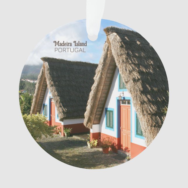 Madeira Island photo with Typical Houses, Portugal Ornament (Front)