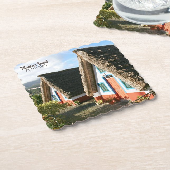 Madeira Island photo with Typical Houses, Portugal Paper Coaster (Angled)