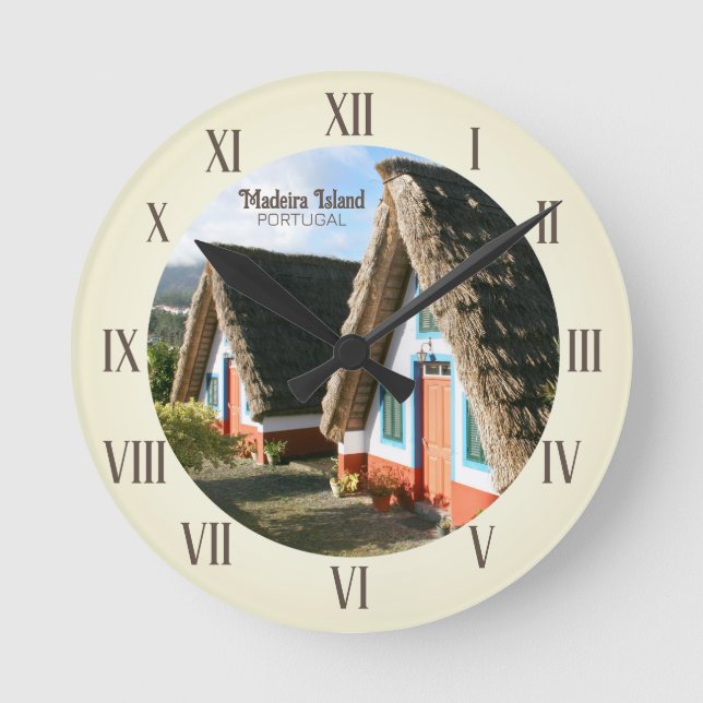 Madeira Island photo with Typical Houses, Portugal Round Clock (Front)