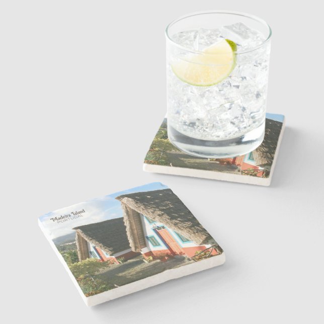 Madeira Island photo with Typical Houses, Portugal Stone Coaster (Side)