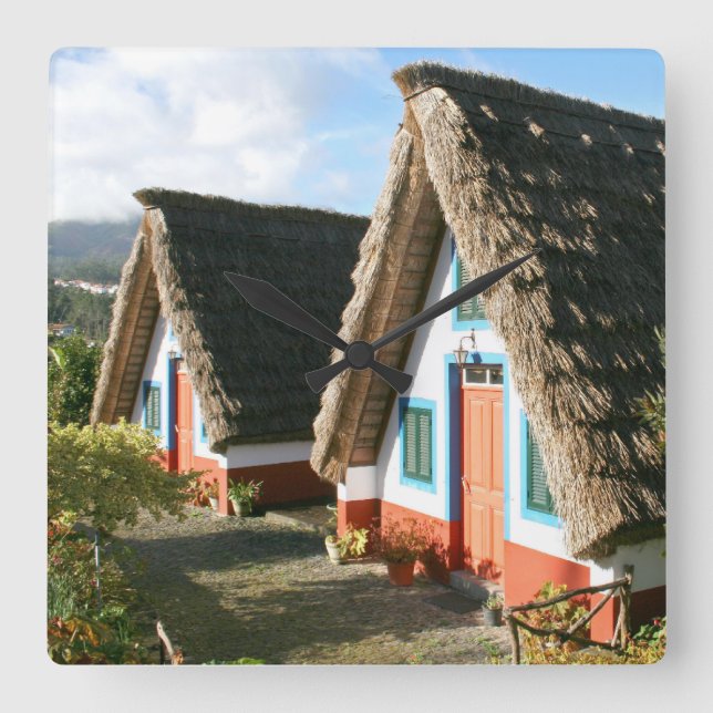 Madeira Island typical houses, Portugal Square Wall Clock (Front)