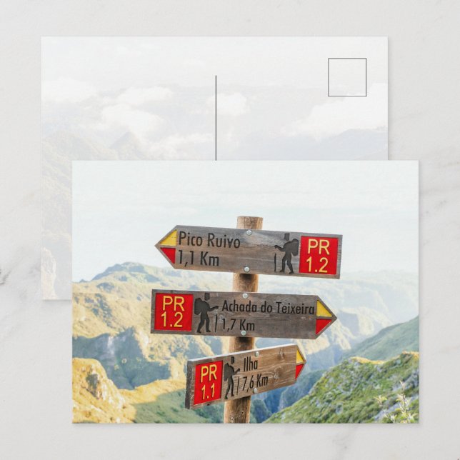 Madeira Pico Ruivo Trail Signs Hiking Postcard (Front/Back)