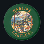 Madeira Portugal Retro Distressed Circle Magnet<br><div class="desc">Madeira retro vector travel design. Madeira,  an autonomous region of Portugal,  is an archipelago comprising 4 islands off the northwest coast of Africa. It is known for its namesake wine and warm,  subtropical climate.</div>