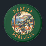 Madeira Portugal Retro Distressed Circle Magnet<br><div class="desc">Madeira retro vector travel design. Madeira,  an autonomous region of Portugal,  is an archipelago comprising 4 islands off the northwest coast of Africa. It is known for its namesake wine and warm,  subtropical climate.</div>