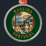 Madeira Portugal Retro Distressed Circle Metal Tree Decoration<br><div class="desc">Madeira retro vector travel design. Madeira,  an autonomous region of Portugal,  is an archipelago comprising 4 islands off the northwest coast of Africa. It is known for its namesake wine and warm,  subtropical climate.</div>