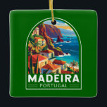 Madeira Portugal Travel Art Vintage Ceramic Ornament<br><div class="desc">Madeira retro vector travel design. Madeira,  an autonomous region of Portugal,  is an archipelago comprising 4 islands off the northwest coast of Africa. It is known for its namesake wine and warm,  subtropical climate.</div>