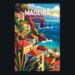 Madeira Portugal Travel Art Vintage Poster<br><div class="desc">Madeira retro vector travel design. Madeira,  an autonomous region of Portugal,  is an archipelago comprising 4 islands off the northwest coast of Africa. It is known for its namesake wine and warm,  subtropical climate.</div>