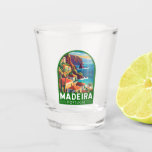 Madeira Portugal Travel Art Vintage Shot Glass<br><div class="desc">Madeira retro vector travel design. Madeira,  an autonomous region of Portugal,  is an archipelago comprising 4 islands off the northwest coast of Africa. It is known for its namesake wine and warm,  subtropical climate.</div>