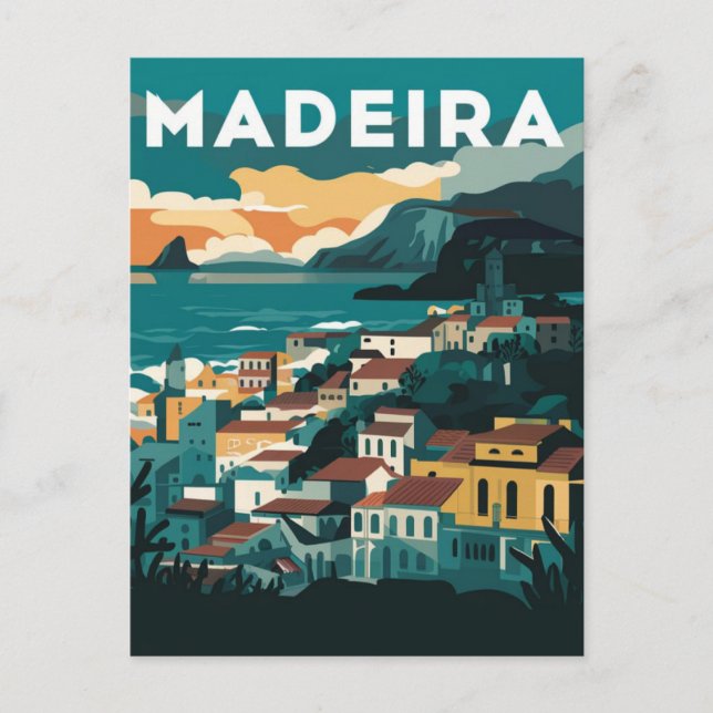 Madeira Portugal Watercolor Painting Postcard (Front)