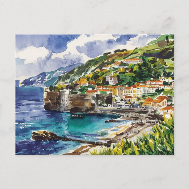 Madeira Portugal Watercolor Painting Postcard (Front)