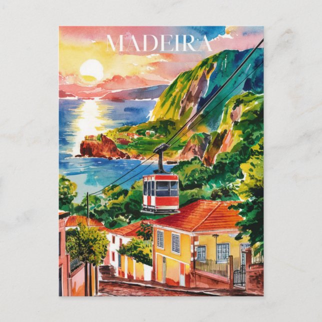 Madeira Portugal Watercolor Painting Postcard (Front)