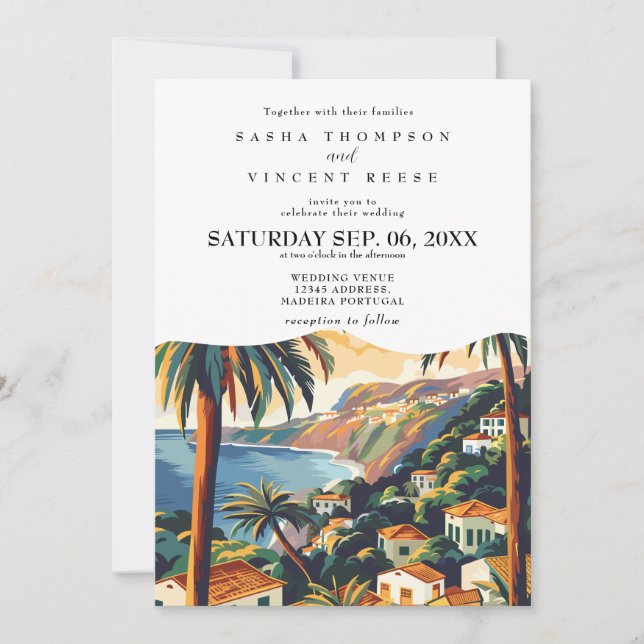 Madeira Portugal Wedding Invitation Retro (Front)