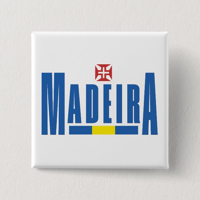 Madeira Text and Flag Colours 15 Cm Square Badge (Front)