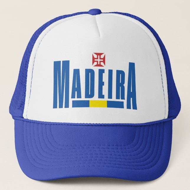 Madeira Text and Flag Colours Trucker Hat (Front)