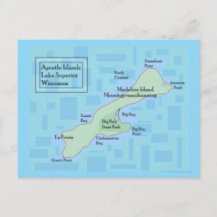 Madeline Island Teal Map Postcard