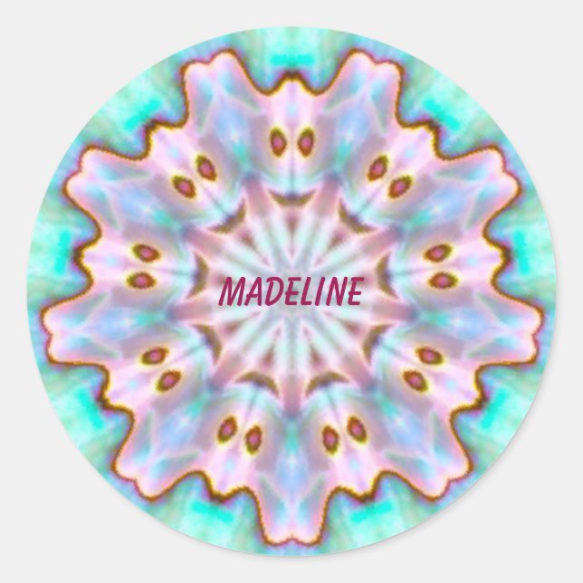MADELINE ~ Personalised Paua Shell Fractal ~ Classic Round Sticker (Front)